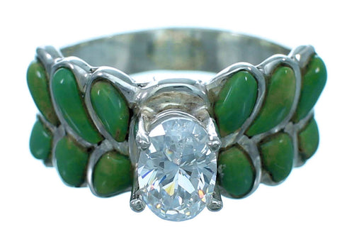 Cubic Zirconia Turquoise Inlay Sterling Silver Ring Size 6-1/4 LX113064